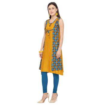 Mustard printed rayon party-wear-kurtis 3
