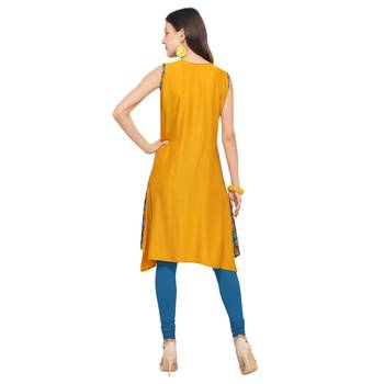 Mustard printed rayon party-wear-kurtis 4