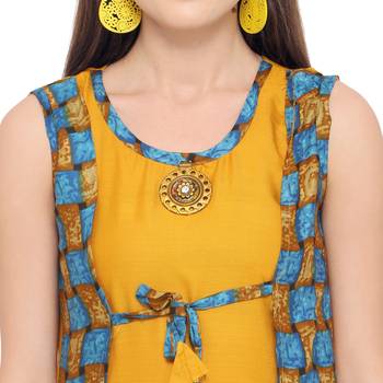 Mustard printed rayon party-wear-kurtis 5