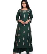 Green Embroidered Cotton Silk Kurta & Palazzo Pant Ethnic Set