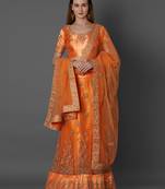 Orange embroidered art silk unstitched lehenga