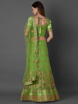 Green embroidered art silk unstitched lehenga 3