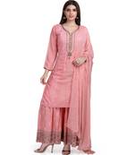 Pink Peach Cotton Silk Kurta Sharara & Dupatta Embroidered Ethnic Set