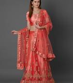 Pink embroidered art silk unstitched lehenga
