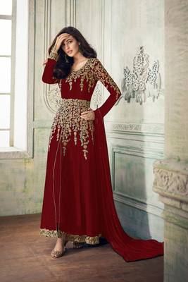 Red embroidered faux georgette salwar 1