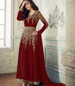 Red embroidered faux georgette salwar
