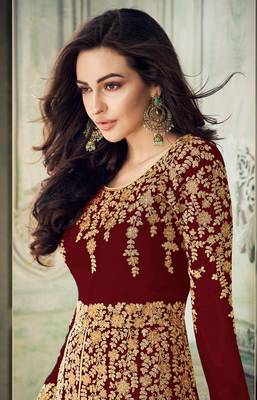 Red embroidered faux georgette salwar 2