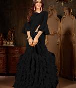 Black plain georgette ruffle saree with blouse