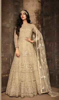 Beige embroidered net salwar 1