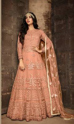 Peach embroidered net salwar 1