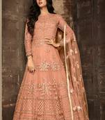 Peach embroidered net salwar