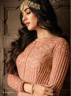 Peach embroidered net salwar 2