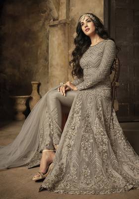 Grey embroidered net salwar 2