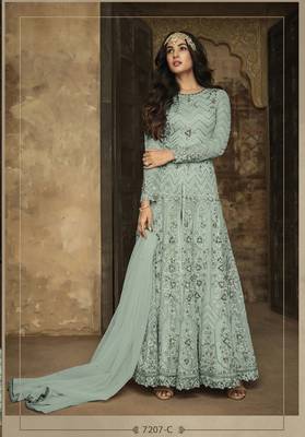 Sky-blue embroidered net salwar 1