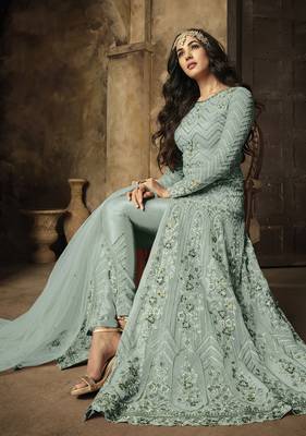Sky-blue embroidered net salwar 2