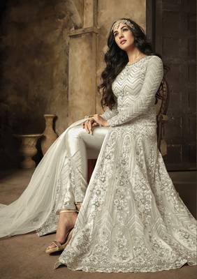White embroidered net salwar 2