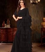 Black plain georgette ruffle saree with blouse