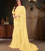 Yellow plain georgette ruffle saree with blouse