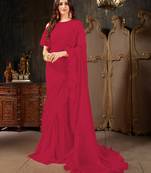 Magenta plain georgette ruffle saree with blouse