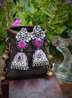 Oxidised Metal Silver Earring 1
