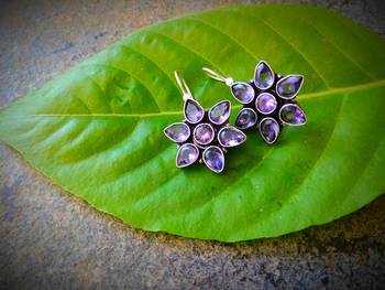Oxidised Metal Glass Kundan Earring 1