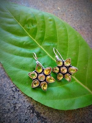 Oxidised Metal Glass Kundan Earring 1