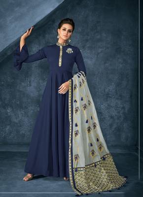 Navy-blue embroidered pure silk salwar 1