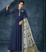 Navy-blue embroidered pure silk salwar