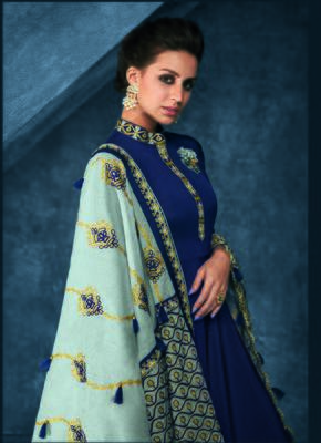 Navy-blue embroidered pure silk salwar 2