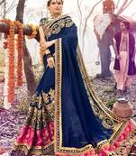 Blue embroidered georgette saree with blouse