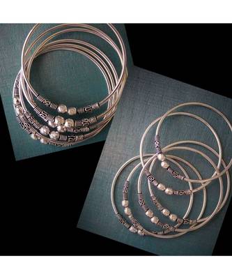 Oxidised Metal Silver Bangle Set Of 6 1
