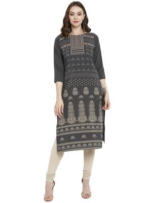 Grey printed crepe kurtas-and-kurtis 1