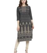 Grey printed crepe kurtas-and-kurtis