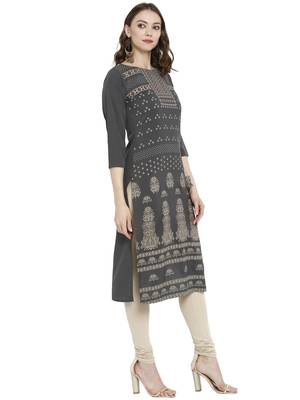 Grey printed crepe kurtas-and-kurtis 5