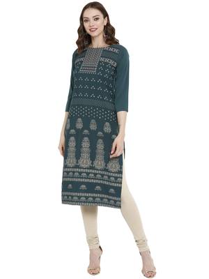 Sea-green printed crepe kurtas-and-kurtis 1