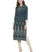 Sea-green printed crepe kurtas-and-kurtis