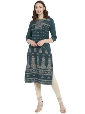 Sea-green printed crepe kurtas-and-kurtis 2