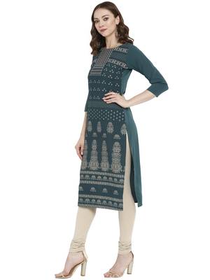 Sea-green printed crepe kurtas-and-kurtis 4