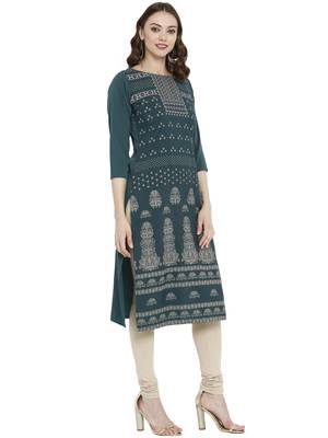 Sea-green printed crepe kurtas-and-kurtis 5