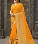 orange woven pure linen saree with blouse