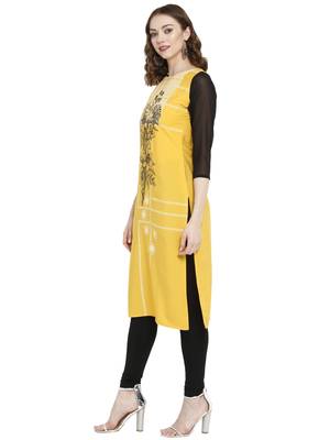Mustard printed crepe kurtas-and-kurtis 4