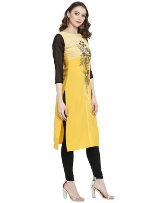 Mustard printed crepe kurtas-and-kurtis 5
