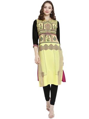 Yellow printed crepe kurtas-and-kurtis 1