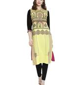 Yellow printed crepe kurtas-and-kurtis