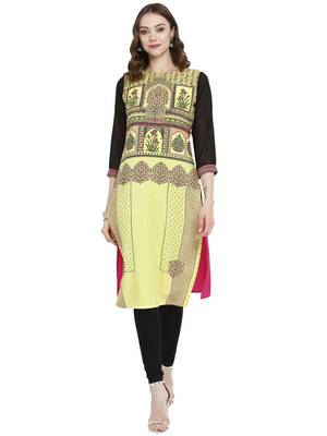 Yellow printed crepe kurtas-and-kurtis 2
