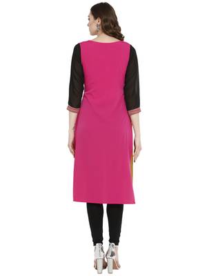 Yellow printed crepe kurtas-and-kurtis 3