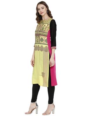 Yellow printed crepe kurtas-and-kurtis 4