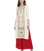 Cream printed crepe kurtas-and-kurtis