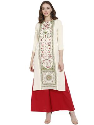 Cream printed crepe kurtas-and-kurtis 2