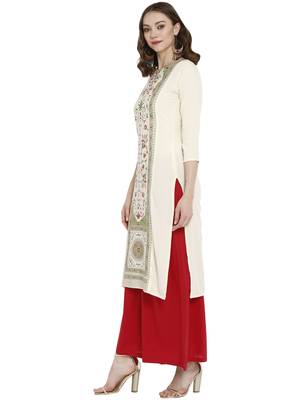 Cream printed crepe kurtas-and-kurtis 4